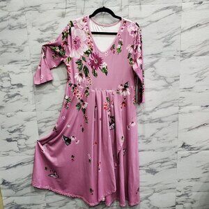 Havana Nights Midi Dress Women Size XL Pink Floral Pleated Layered Comfort